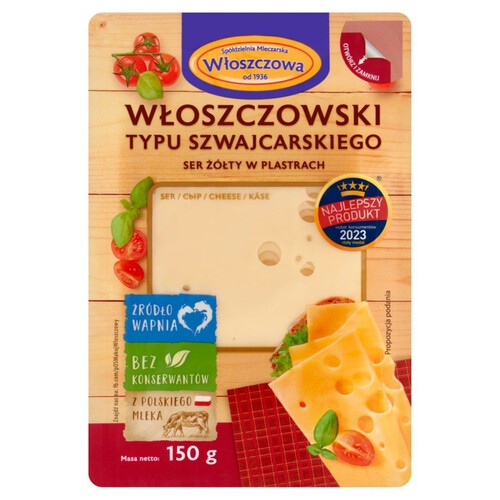 Ser żółty typu szwajcarskiego w plastrach Włoszczowa 150 g