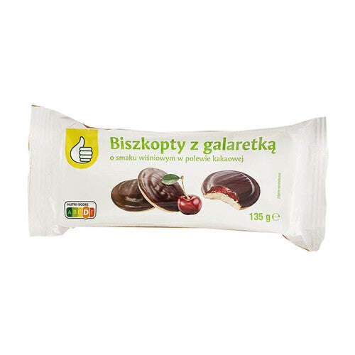 Biszkopty z galaretką wiśniową w polewie kakaowej Auchan 135 g