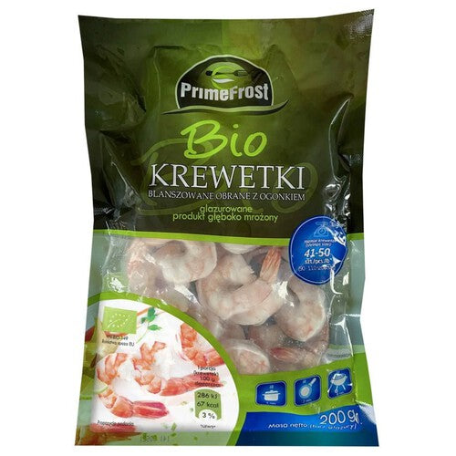 BIO Krewetki gotowane obrane z ogonkiem 41/50 PrimeFrost 200 g