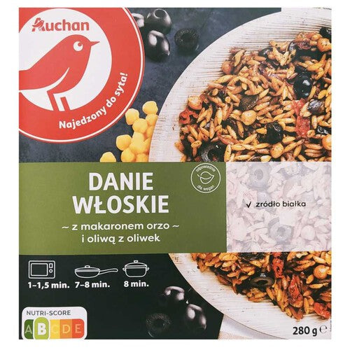Danie z makaronem orzo i oliwą z oliwek . Auchan 280 g
