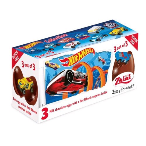 Czekoladowe Jajka Niespodzianki Hot Wheels 3-PAK Zaini 60 g